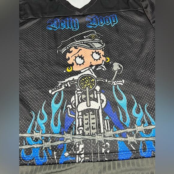 Betty Boop Motorcycle w/ Flames Mesh Jersey T-Shirt Size Medium WORN ONCE - Picture 3 of 4